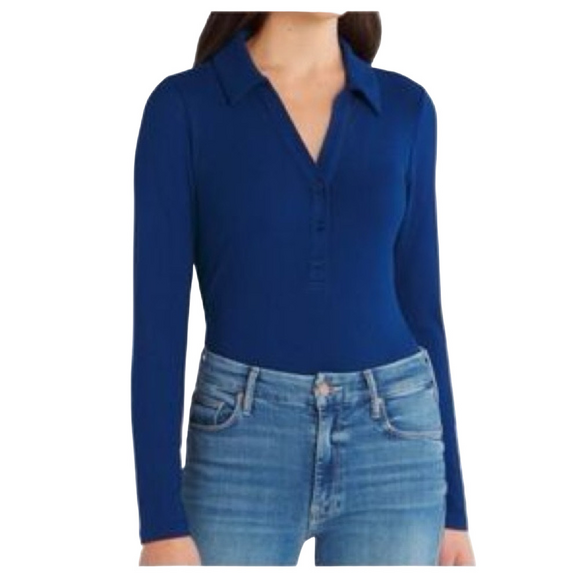 Violet & Roses Blue Ribbed Long Sleeve Bodysuit 1X - Picture 12 of 12